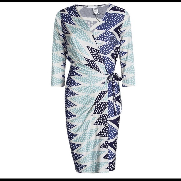 Diane Von Furstenberg DVF Wrap Dress Blue Multi 2 - Picture 1 of 1